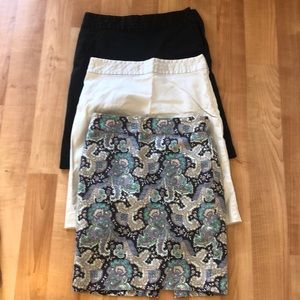 Bundle of 3 pencils skirts. black & light blue: banana rep & paisley one is f21